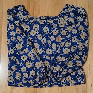 Floral Blue and Tan Women's Top